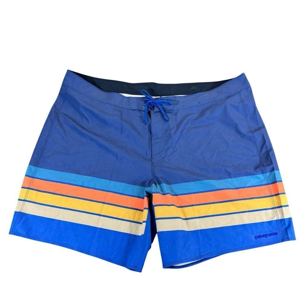 Patagonia Sz 42 Hydropeak 18’ Boardshorts Santa Cruz Stripe Superior Blue NWOT